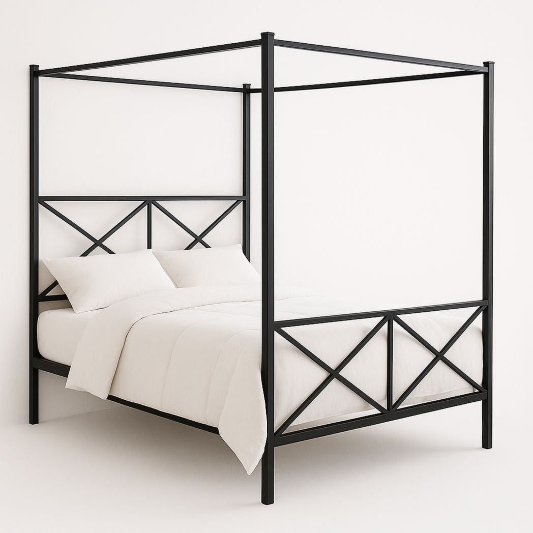 Cama Doble de Dosel de Metal Negro 200x160x210 cm