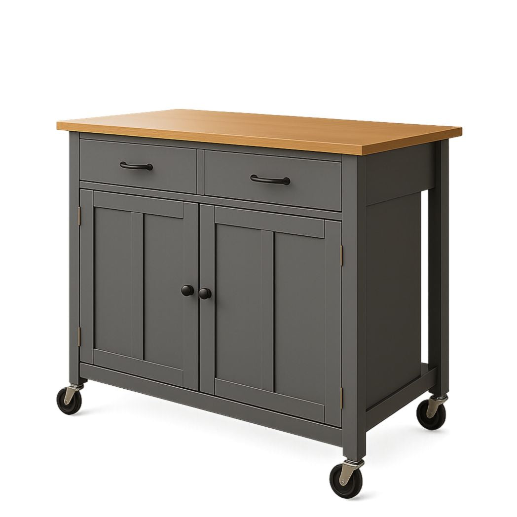 Isla de Cocina Rectangular MDF/Acero con Ruedas Color Gris/Madera 90x50x85 cm