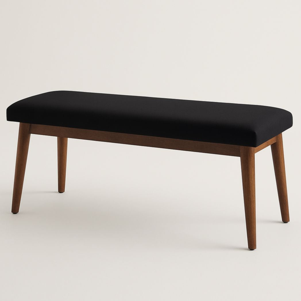Banco Rectangular Tapizado de Poliéster Negro y Madera Maciza de Roble 100x35x45 cm