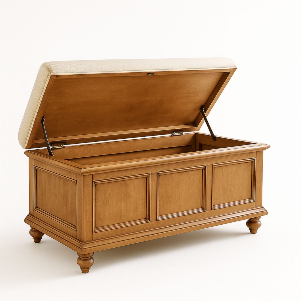 Banco de Almacenamiento Rectangular Madera Maciza y Tapizado de Tela Beige 120x50x45 cm