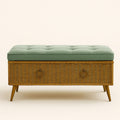 Banco de Almacenamiento Tapizado de Espuma PU Verde/Aspas de Mimbre Natural 100x40x45 cm
