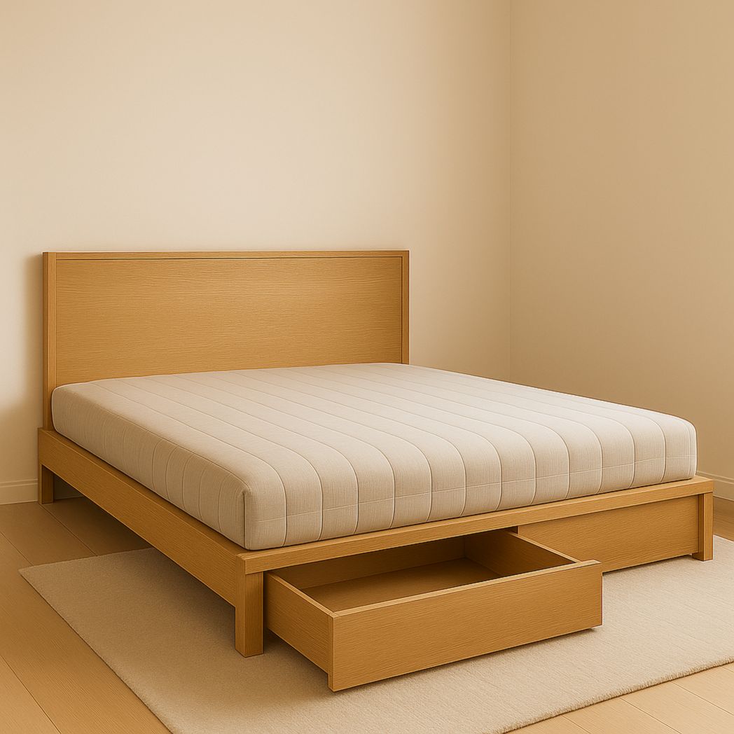 Cama de Madera con Cabecero y Cajones Beige 200x150x30 cm