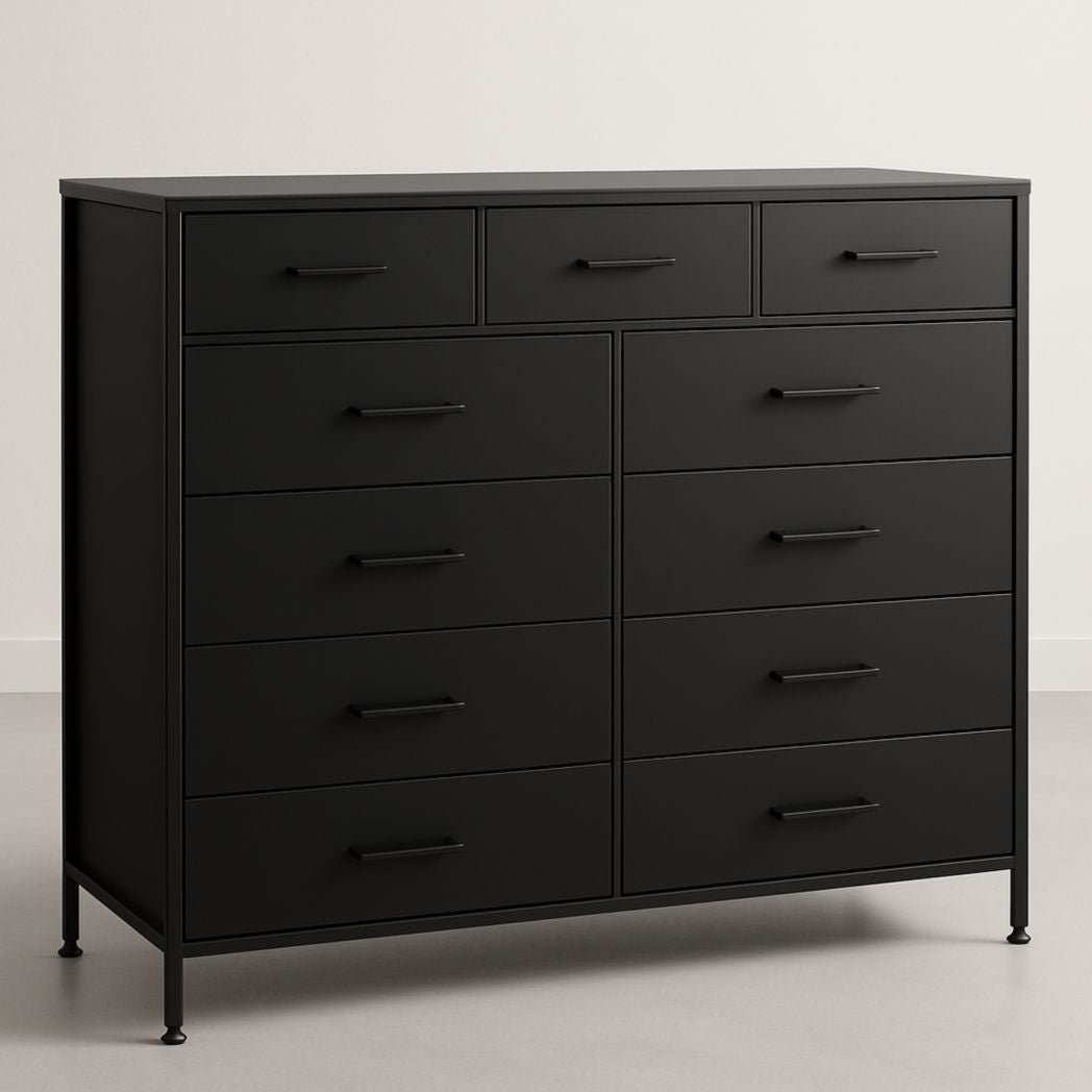 Cómoda con 11 Cajones de Metal Negro 90x100x45 cm