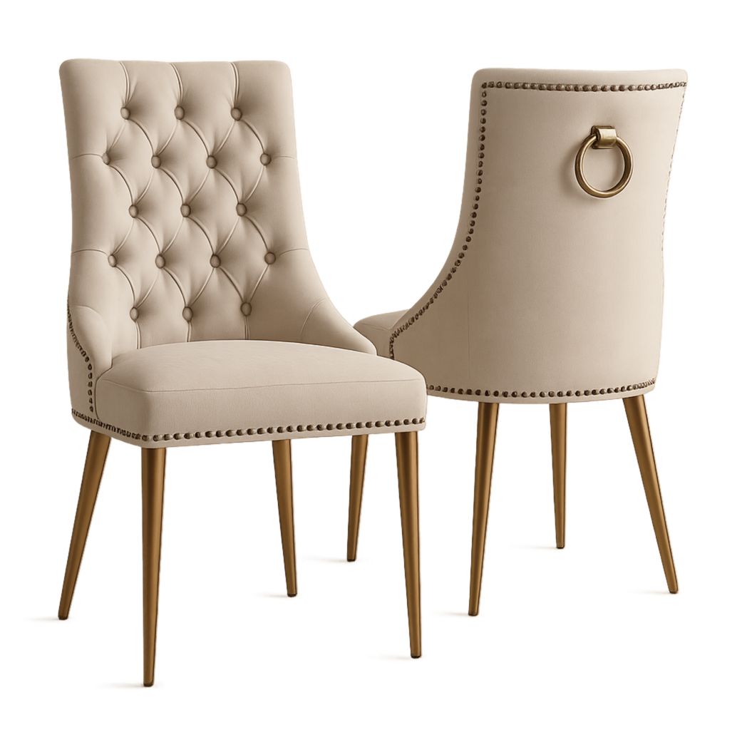 Juego de 2 sillas tapizadas en terciopelo beige patas de metal altura 85x50x55 cm