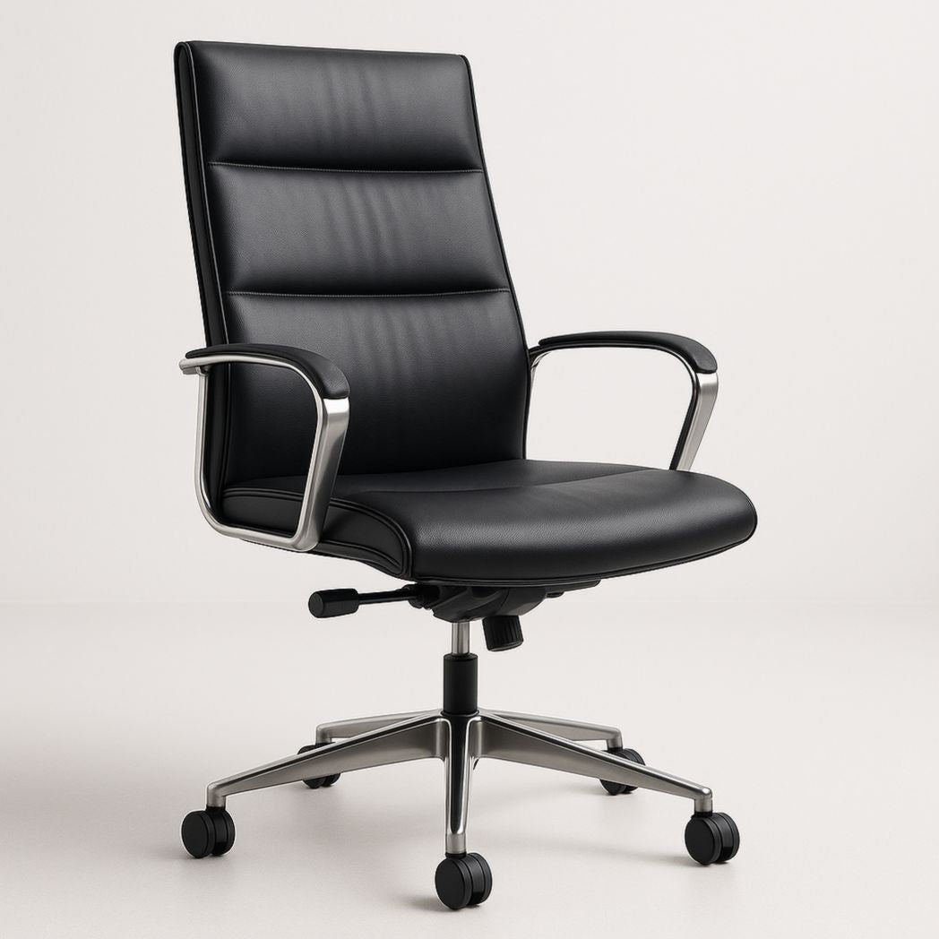 Silla de oficina giratoria de piel sintética negra con altura ajustable 110x60x65 cm