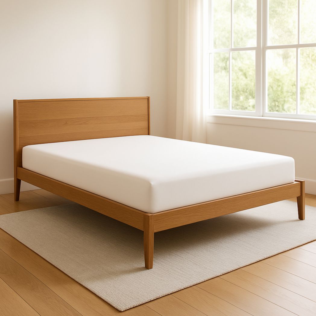 Cama rectangular de madera maciza de roble, color natural, 200 cm x 150 cm x 80 cm