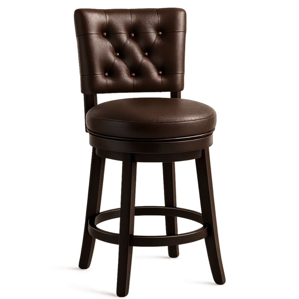 Taburete con Respaldo Tapizado de PU Marrón y Estructura de Madera 100x50x50 cm