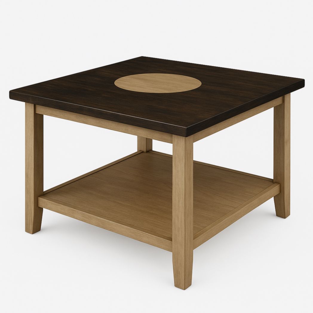 Mesa de café cuadrada de madera con estante inferior, 60 x 60 x 45 cm