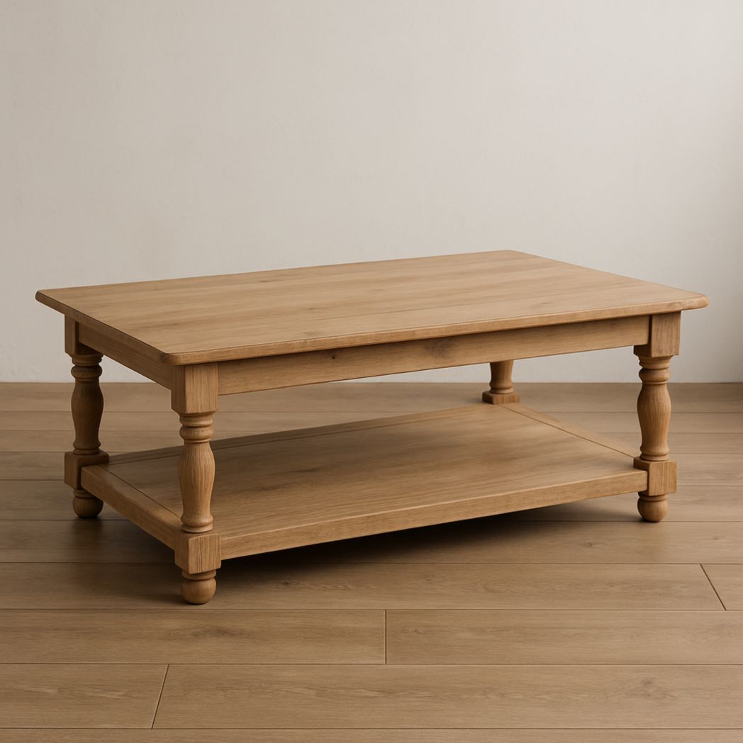 Mesa de Centro de Madera Maciza Roble Claro Rectangular con Estante Inferior 120cm x 60cm x 45cm