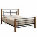 Cama Matrimonial Metálica Madera Negra 200cm x 150cm x 100cm