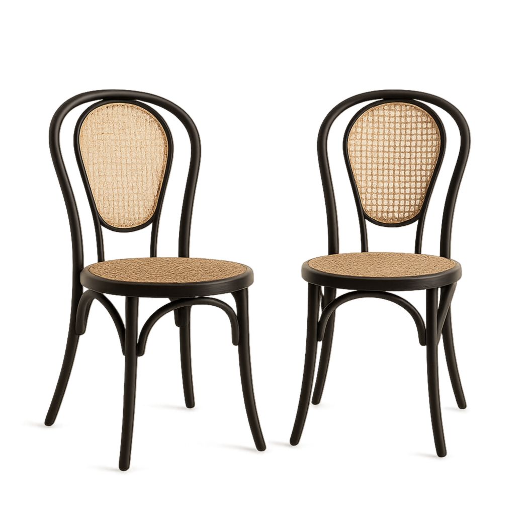 Juego de 2 Sillas de Madera Maciza y Ratán Natural Color Negro 88x43x52 cm