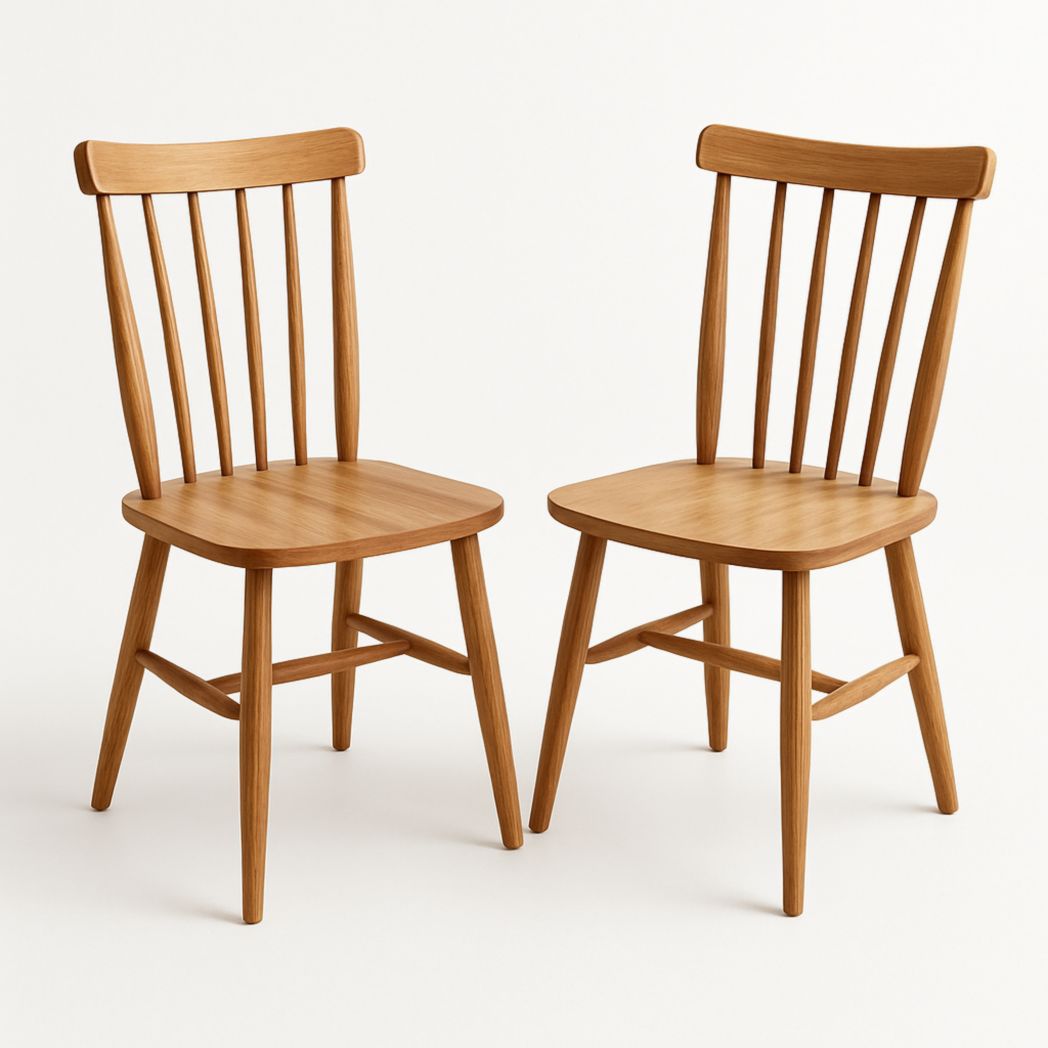 Conjunto de 2 sillas de comedor de madera maciza color madera natural 85x45x50 cm