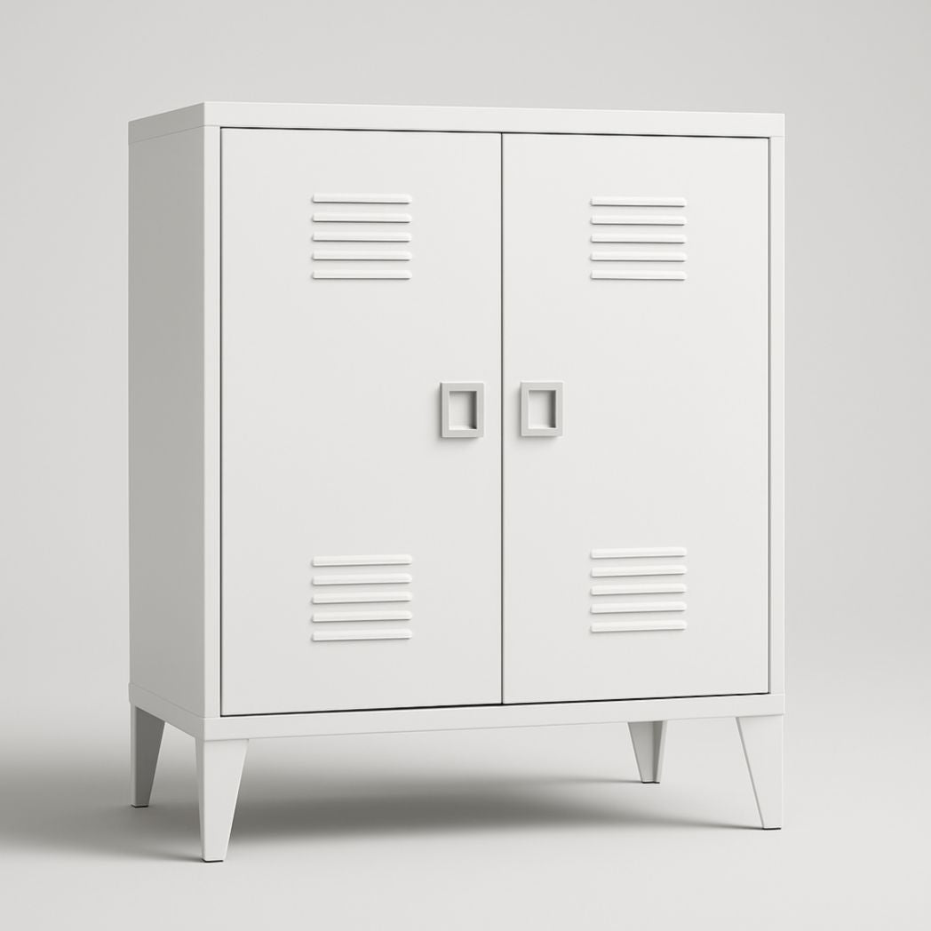 Armario de Almacenamiento Metálico Blanco con Puertas Dobles 90cm x 80cm x 40cm