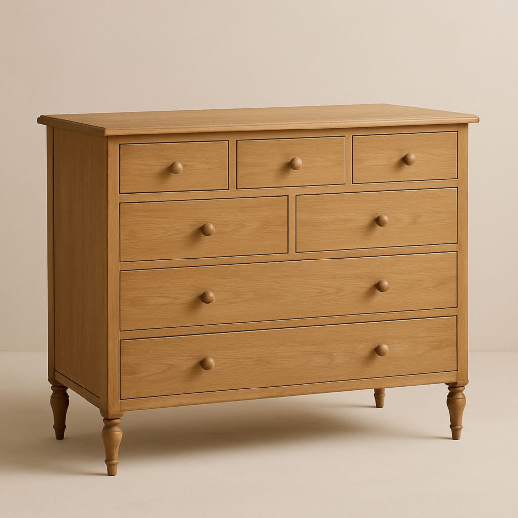 Cómoda de Madera con 7 Cajones Forma Rectangular Roble 86cm x 120cm x 45cm Marrón