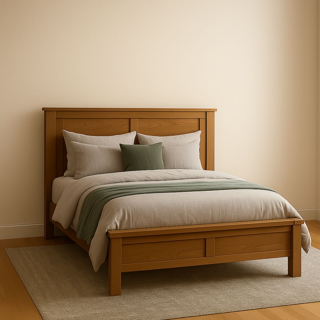 Cama de Madera Maciza Color Natural 200 cm x 160 cm x 100 cm