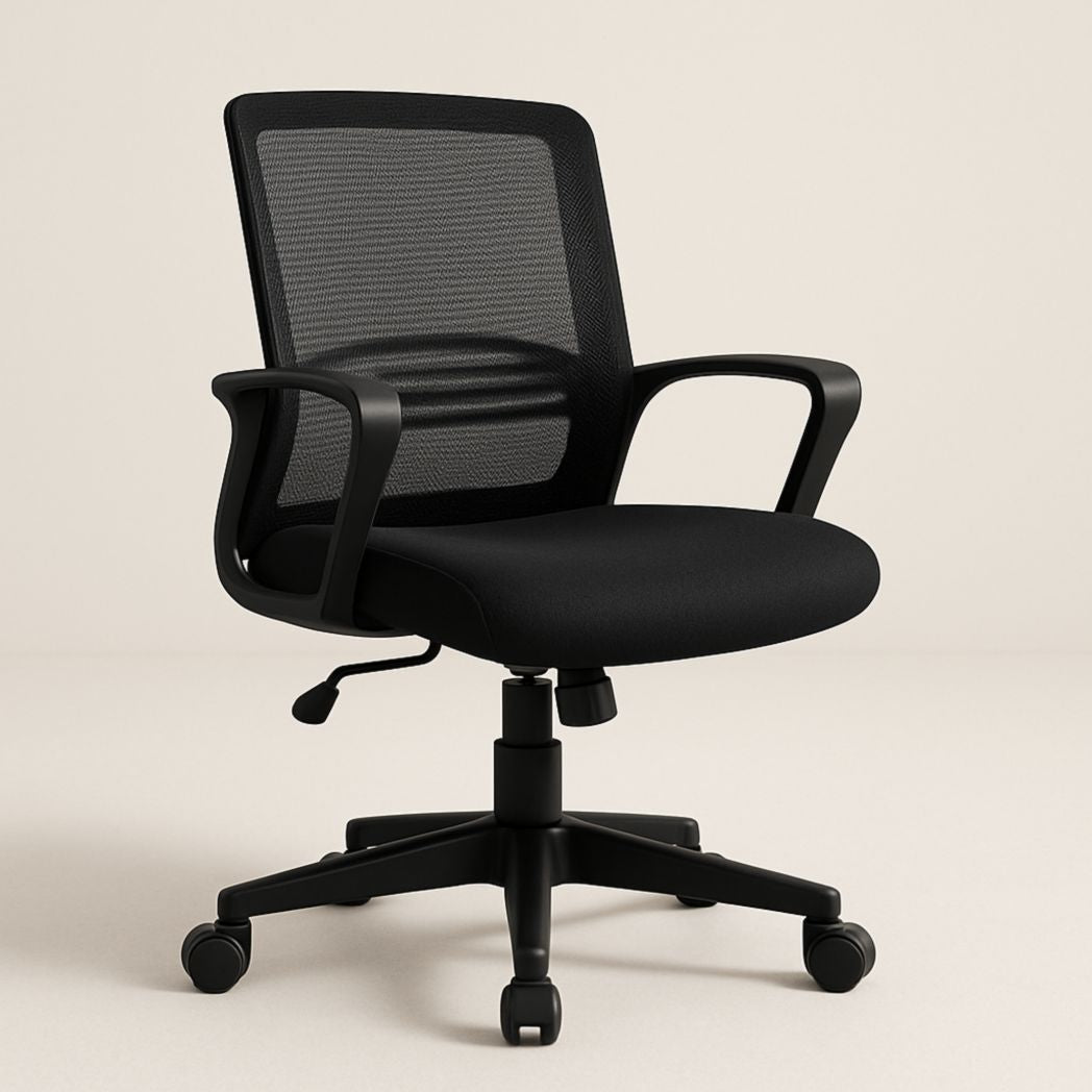 Silla de oficina con respaldo de malla ajustable, estructura de polipropileno negra 95x60x60 cm