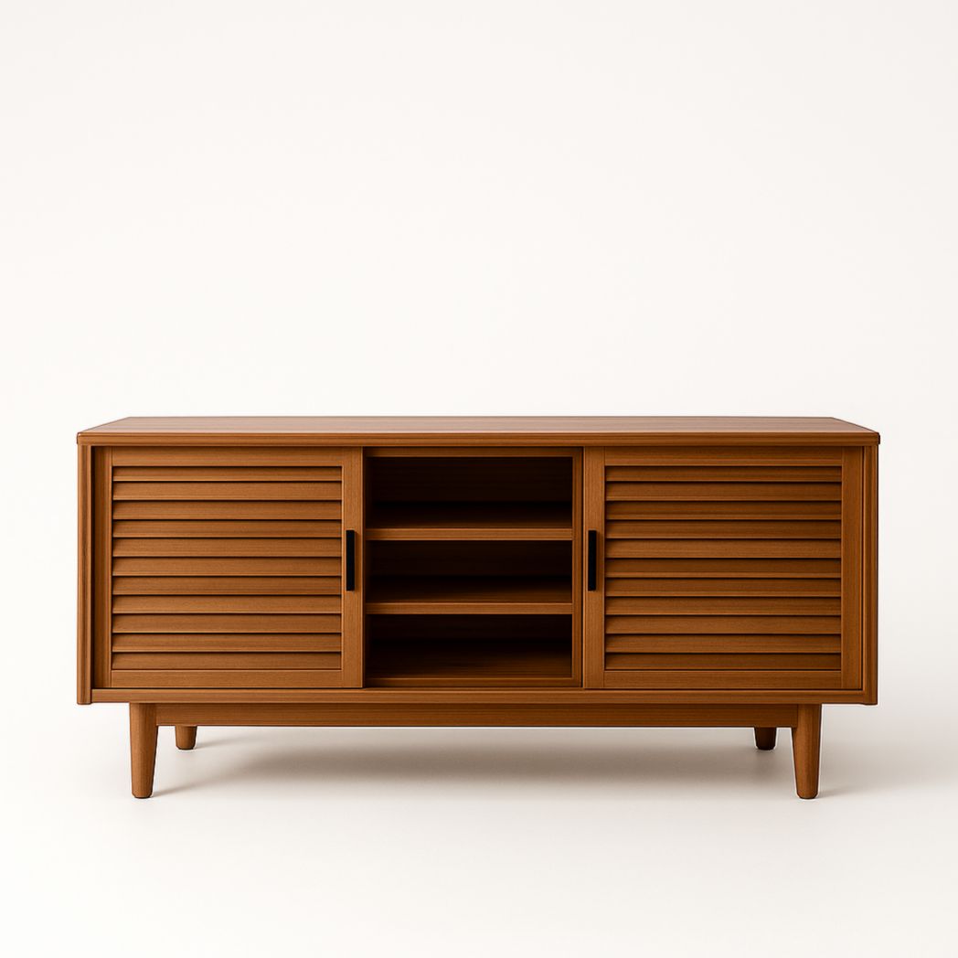 Aparador de Madera MDF con Puertas Correderas de Lamas Marrón 65 cm x 120 cm x 40 cm