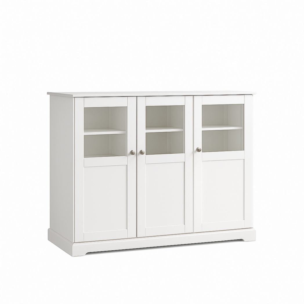 Aparador de Madera/vidrio Blanco 3 Puertas 90x120x40 cm