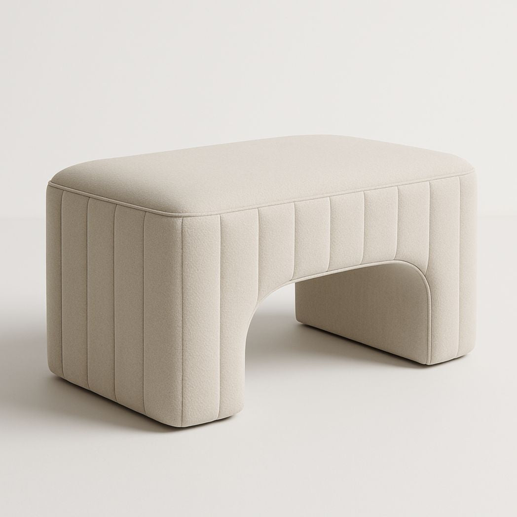 Banqueta Rectangular Tapizada en Tela Poliéster Beige 90x45x45 cm