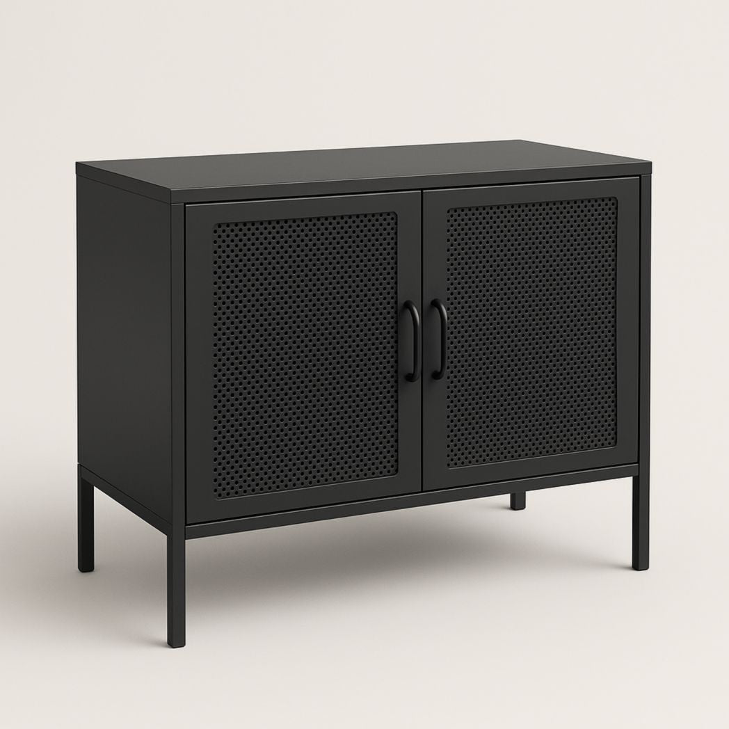 Aparador de Acero Perforado Negro con Puertas 90x80x45 cm