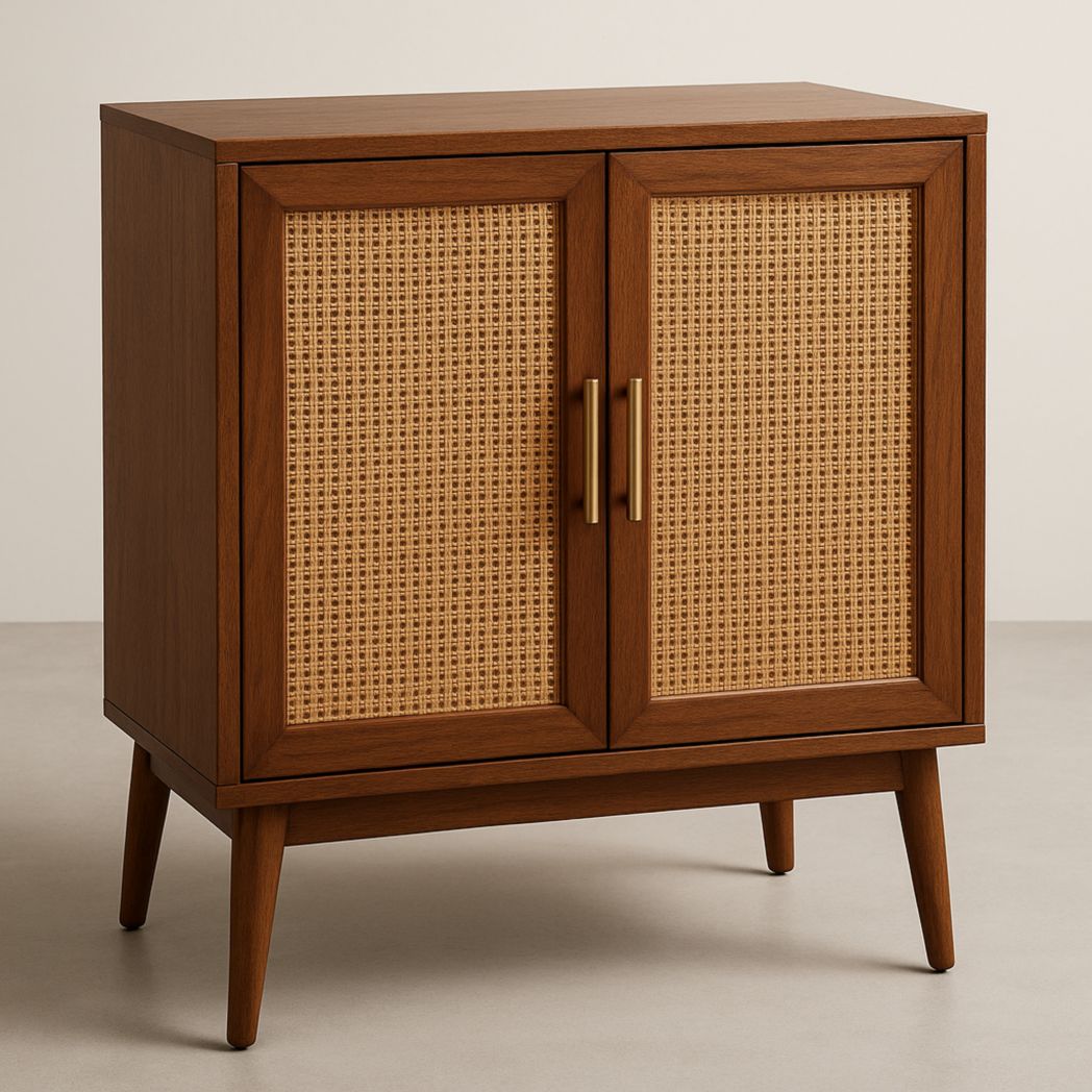Armario de almacenamiento de madera y ratán natural color marrón