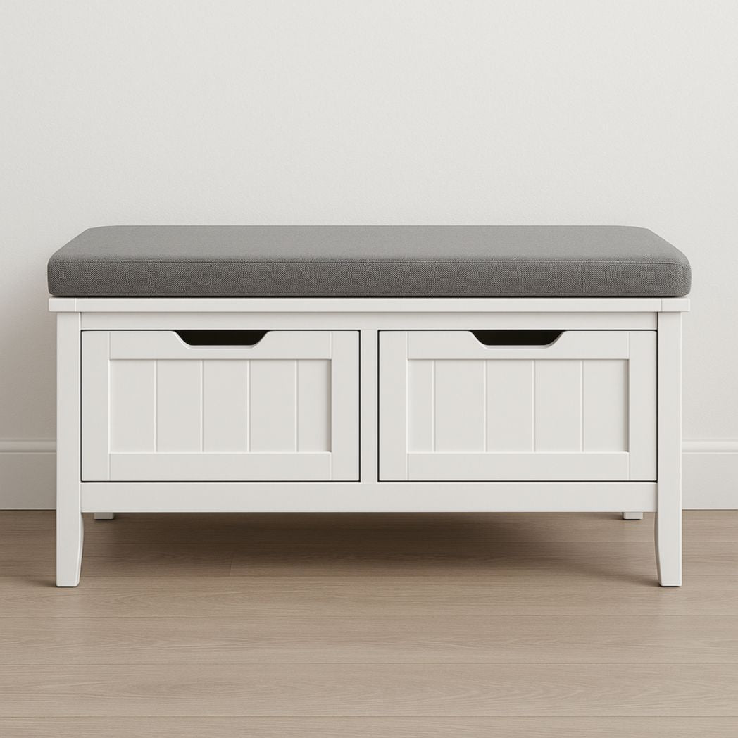 Banco de Almacenamiento de Madera Forma Rectangular con Asiento de Tejido Gris 90cm x 40cm x 50cm