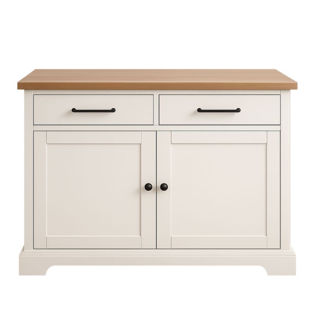 Aparador de Madera MDF con Encimera de Roble y Tiradores Metálicos Blanco 90x40x75cm