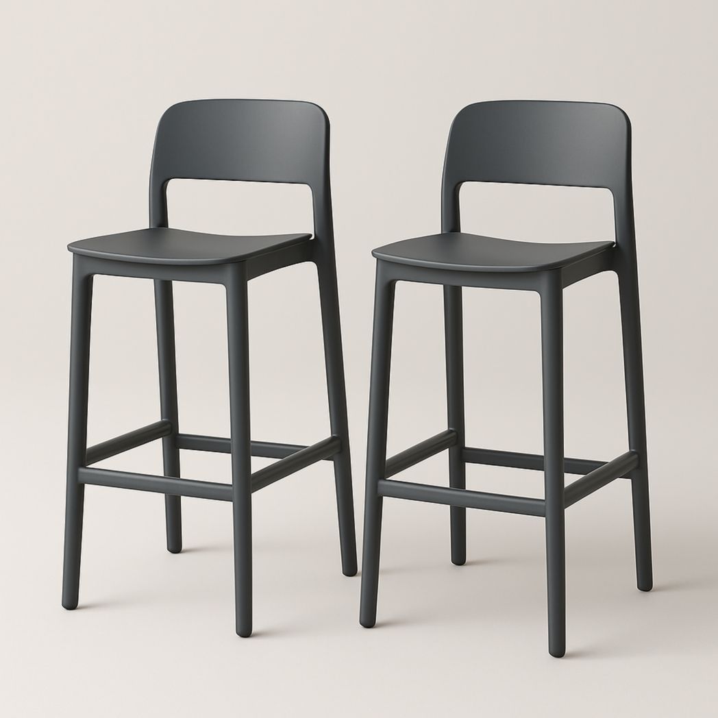 Juego de 2 Taburetes Altos de Plástico Polipropileno Asiento y Respaldo Gris Oscuro 95x45x50 cm