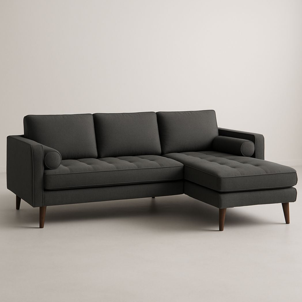 Sofá Esquinero L Tipo Chaise Longue Tela Poliéster Gris Oscuro 250x160x80 cm