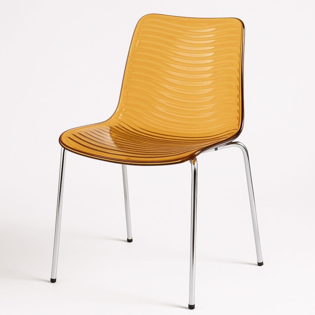 Silla de plástico policarbonato con patas de acero cromado color ámbar, 80x47x50 cm