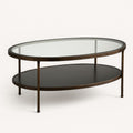 Mesa de centro ovalada de vidrio y metal con dos niveles 120x60x45 cm