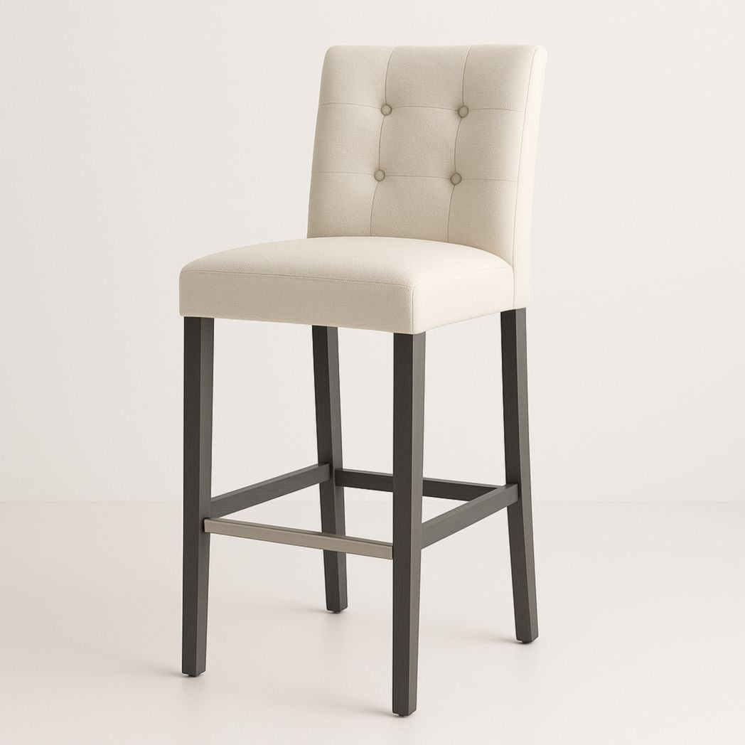 Taburete de Bar Alto con Respaldo Acolchado Beige Estructura de Madera Negro 105x50x53 cm