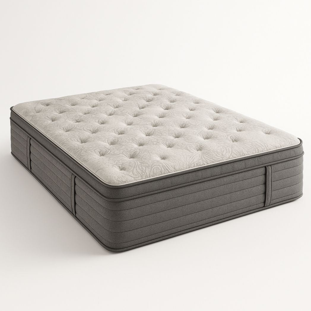 Colchón rectangular de espuma viscoelástica con tejido de poliéster en gris y beige, 190x140x27 cm