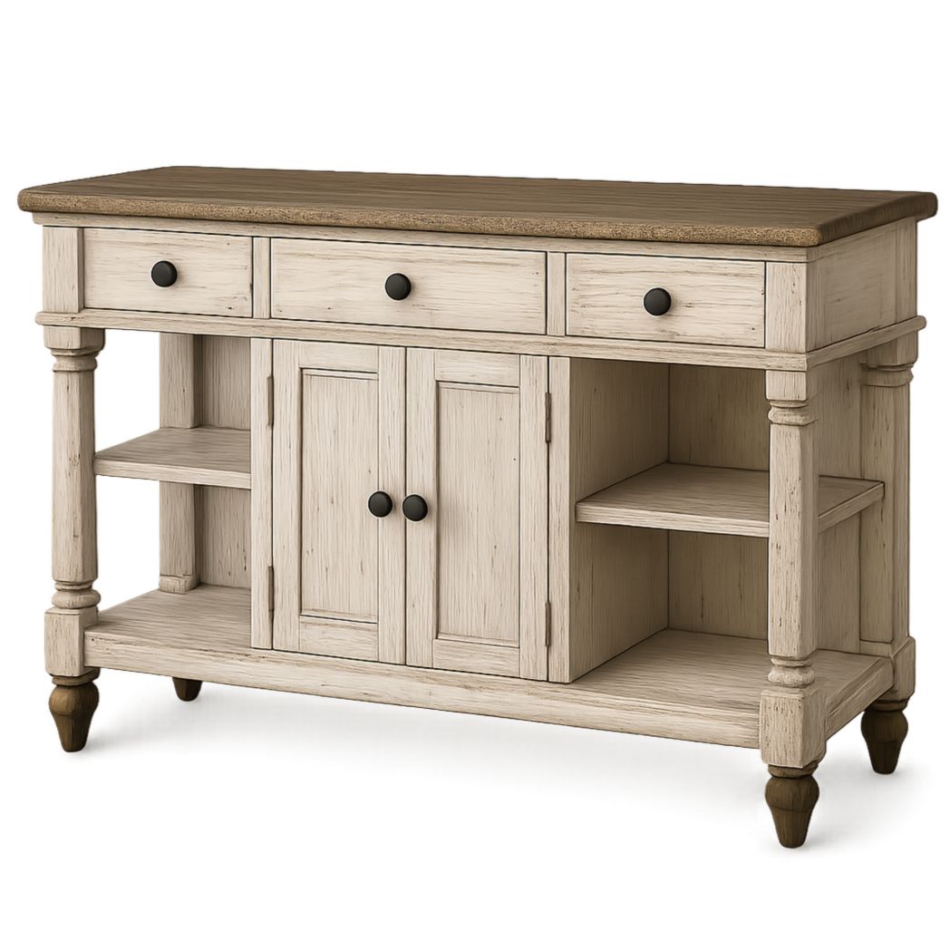 Aparador de Madera Maciza Roble Blanco/Roble 140x45x90 cm