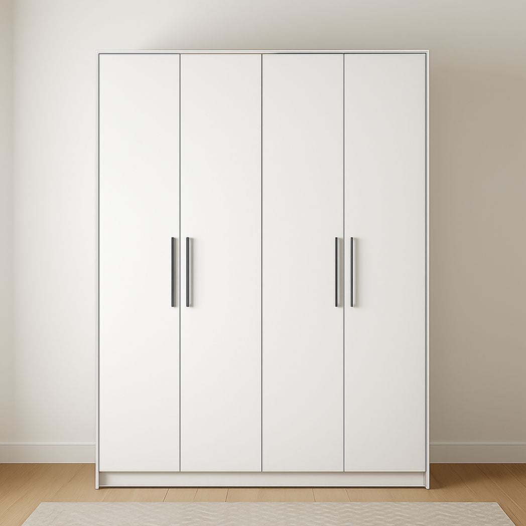 Armario de Madera Melamina Blanco con 4 Puertas 200x180x60 cm