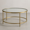 Mesa de Centro Redonda Vidrio Templado  Estructura Hierro Dorado 85x40 cm