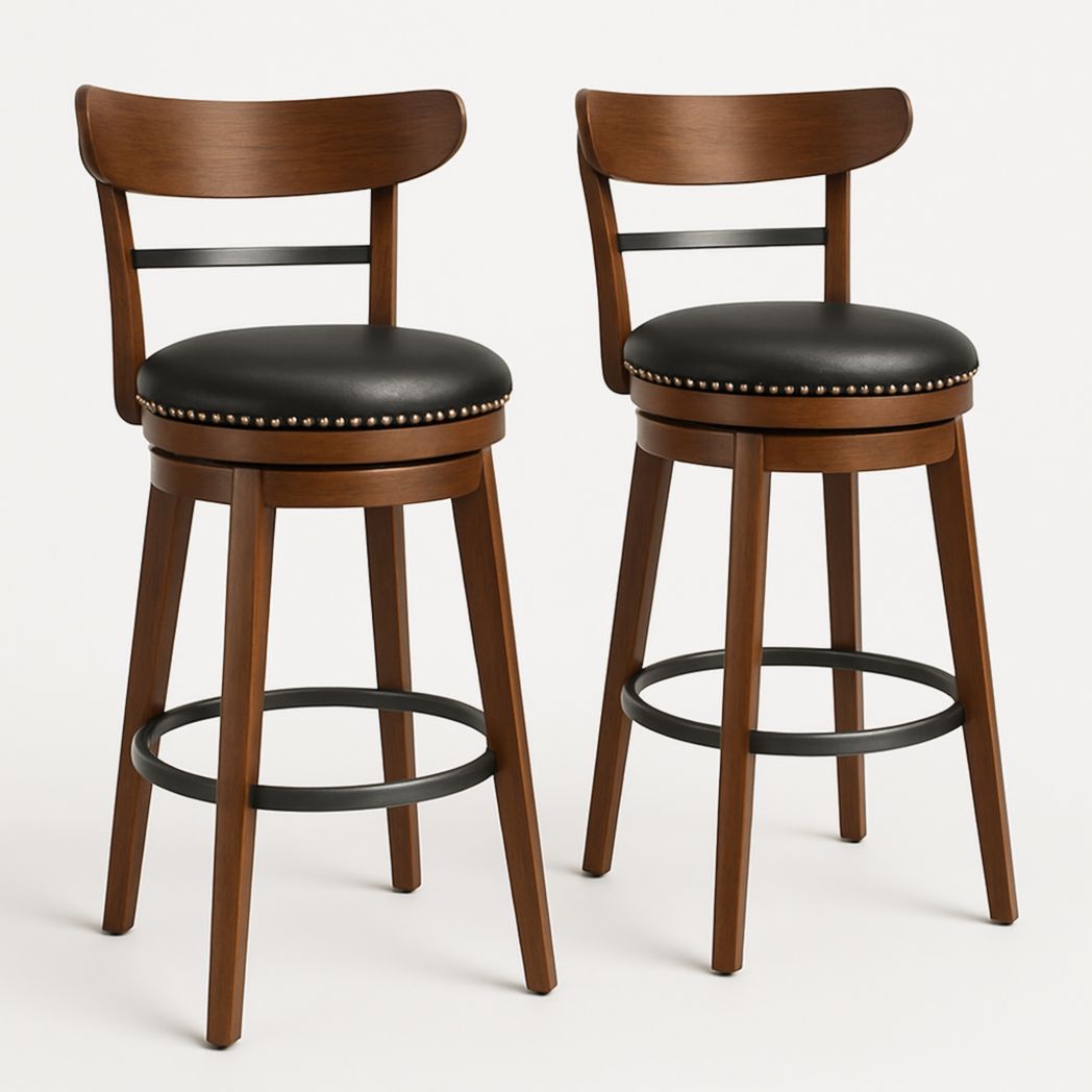 Juego de 2 taburetes altos de madera con asiento de polipiel negro 101x48x50 cm