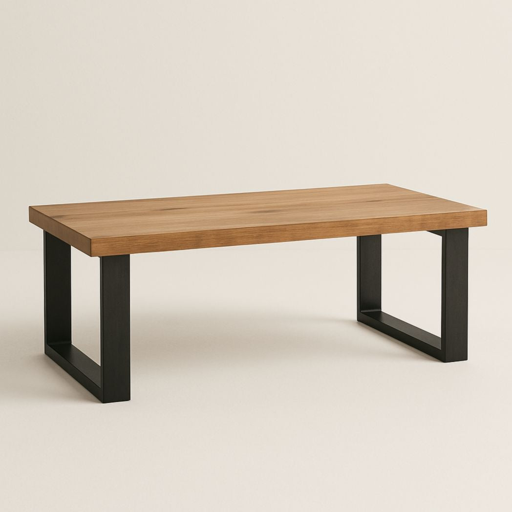 Mesa de Centro Rectangular de Madera Maciza y Acero Negro 120cm x 60cm x 45cm