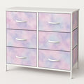 Cómoda con 6 Cajones de Tela y Estructura de Metal en Degradado Rosa/Azul 80cm x 30cm x 70cm