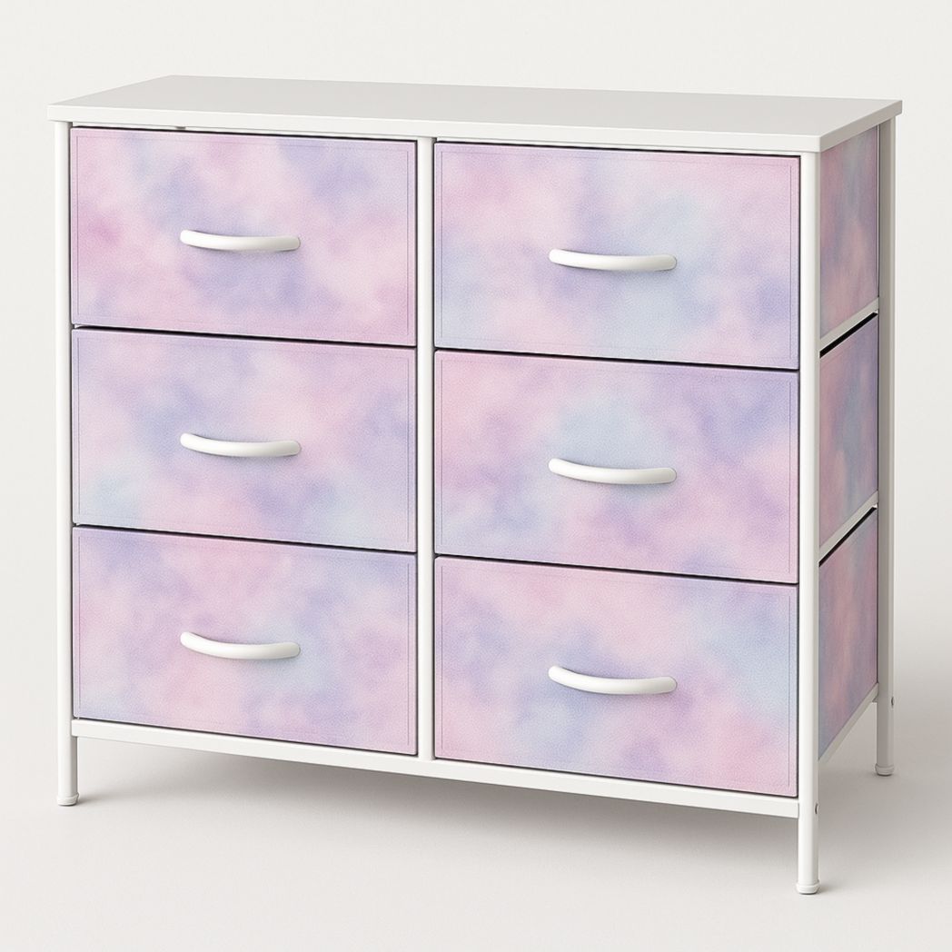 Cómoda con 6 Cajones de Tela y Estructura de Metal en Degradado Rosa/Azul 80cm x 30cm x 70cm