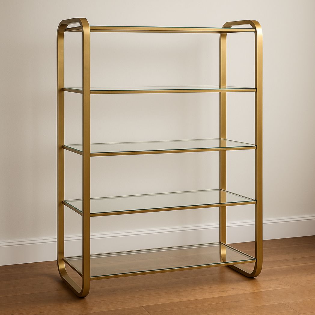Estantería de Pie de Vidrio Templado 5 Niveles Estructura de Acero Dorado 160cm x 100cm x 35cm