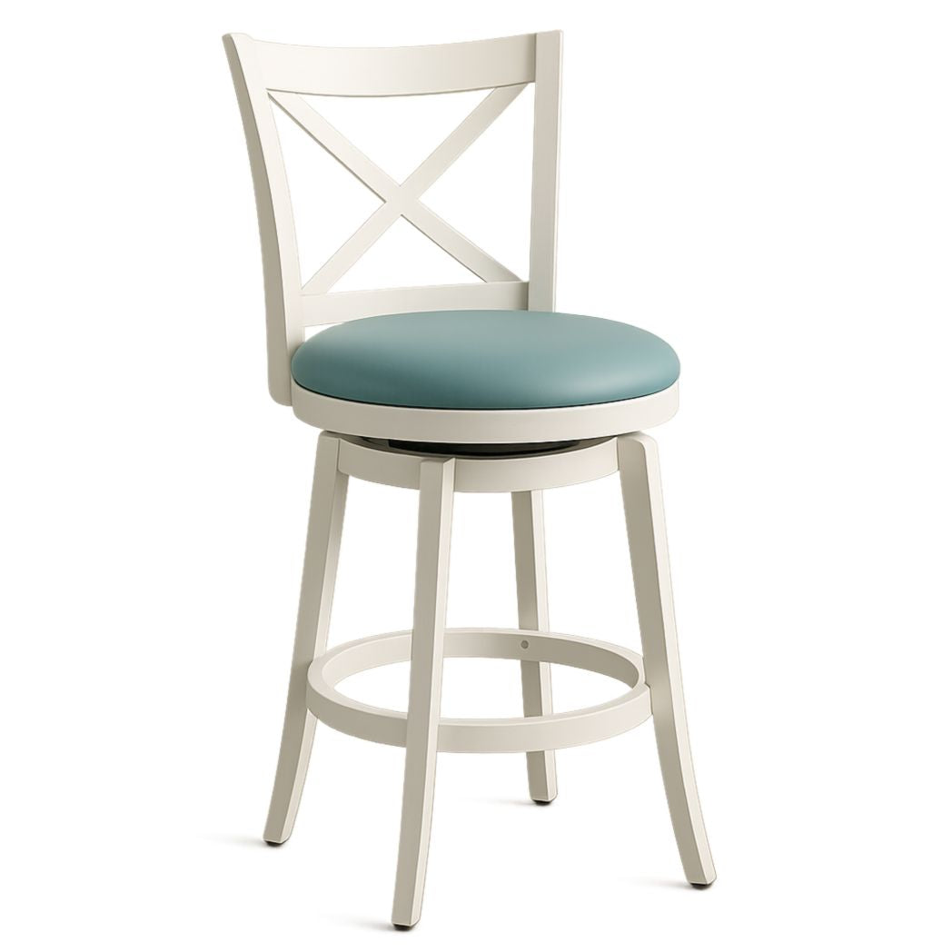 Taburete de madera trenzada con asiento de poliéster verde azul, altura 100x45x45 cm