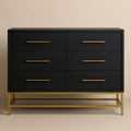 Cajonera de Madera de Ingeniería Negra con Base de Metal Dorado 6 Cajones 80x120x45 cm