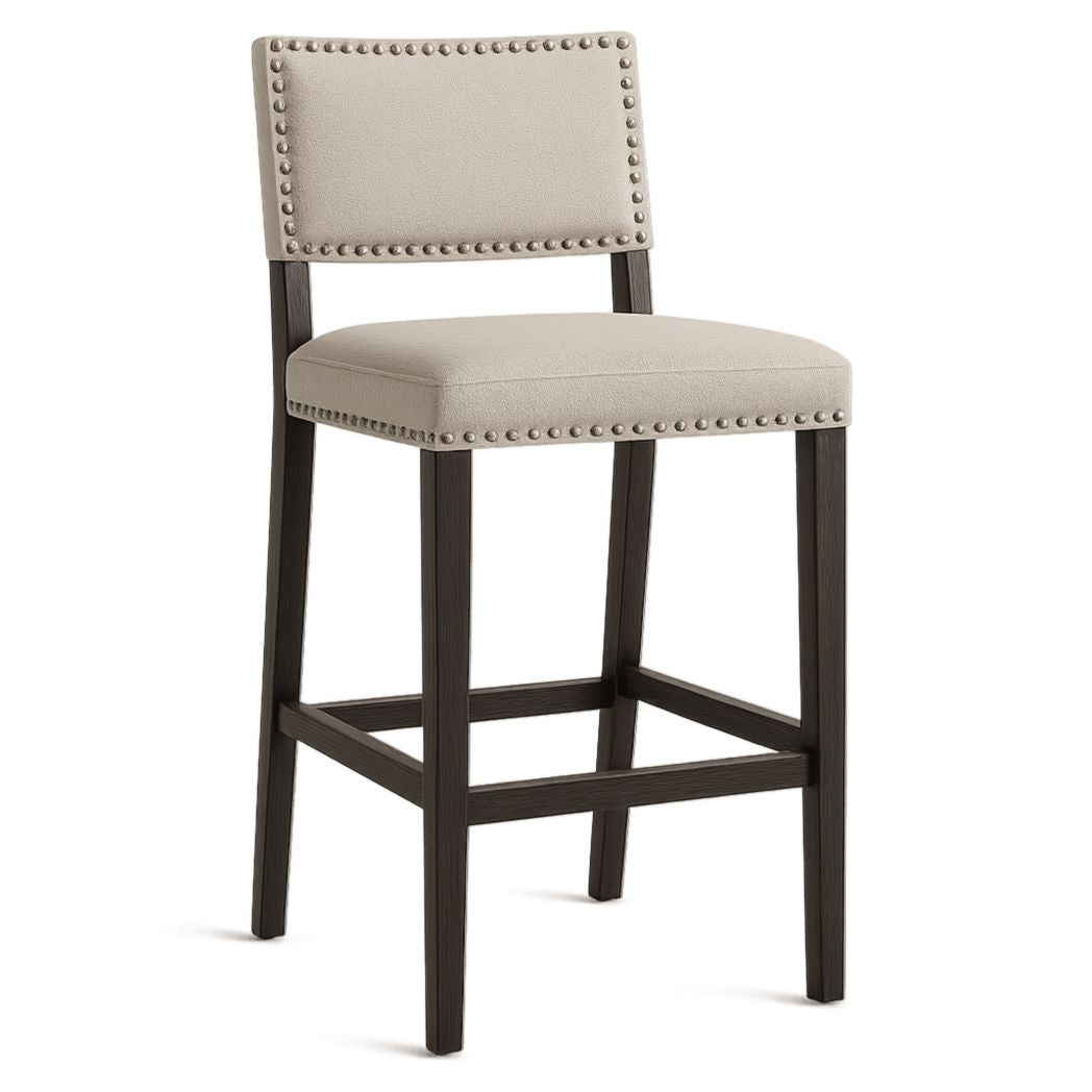 Taburete de bar con respaldo, madera maciza, tapizado en poliéster, 100x75x45 cm