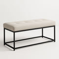 Banco tapizado de poliéster beige con estructura de acero negro 100x40x45 cm