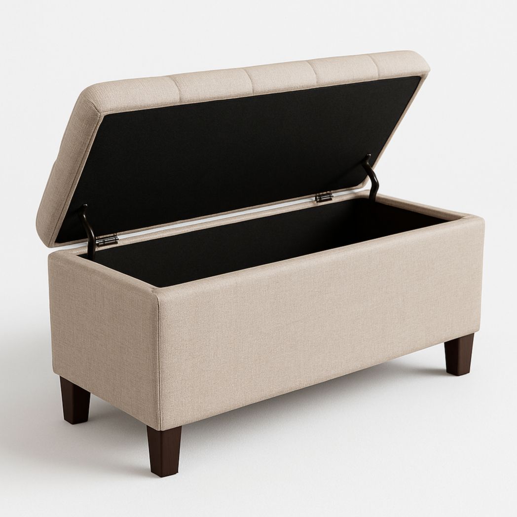 Banco de almacenamiento tela poliéster beige con patas madera 100 cm