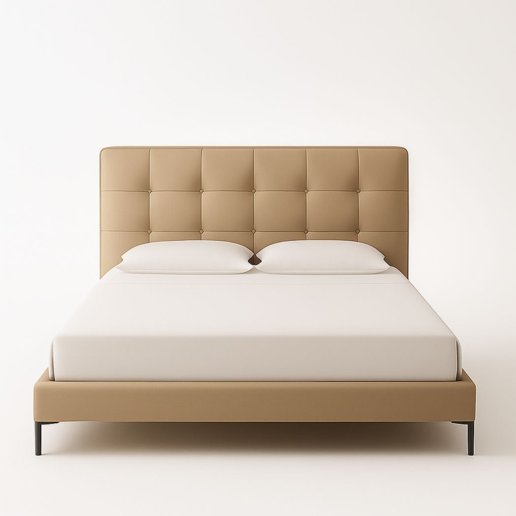 Cama con Cabecero Tapizado Rectangular de Madera y Metal en PU Beige 200x160x90 cm
