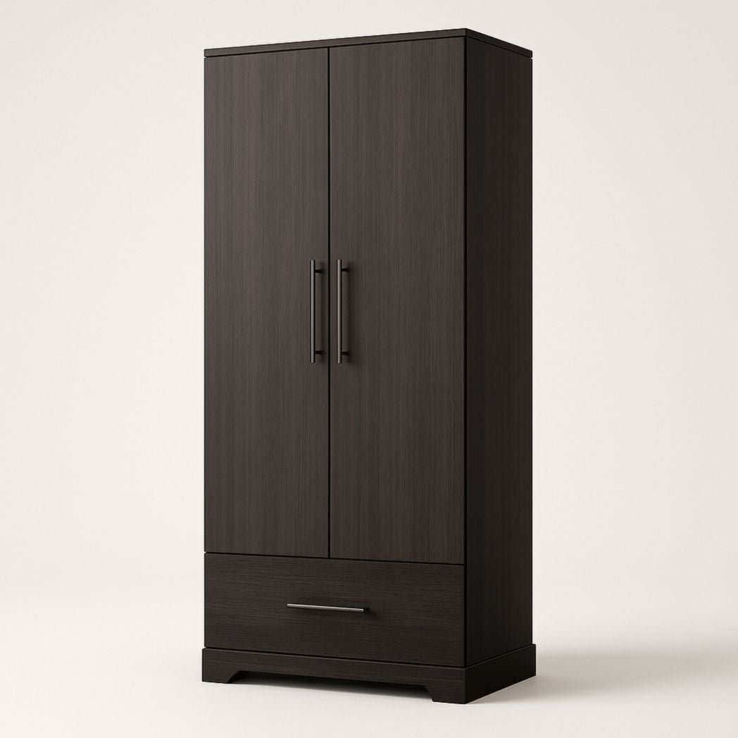 Armario de dos puertas y un cajón, color marrón oscuro, 180x80x45 cm