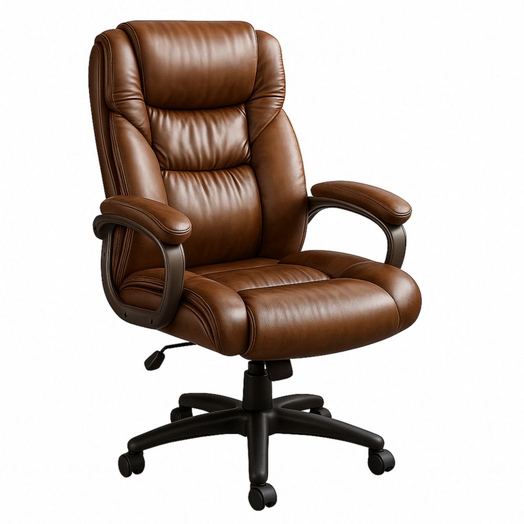 Silla de oficina giratoria de cuero PU marrón, estructura de aleación de aluminio, altura ajustable, con reposabrazos 120x70x75 cm