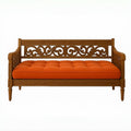 Sofá de Madera Tallada y Algodón Naranja 3 Plazas 200x75x85 cm